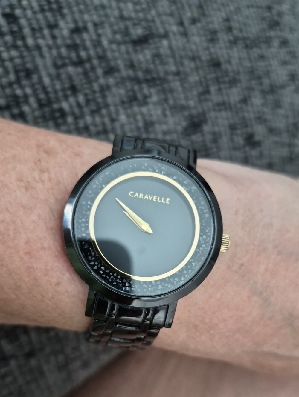 Caravelle By Bulova Black and Gold Glam Bracelet Watch